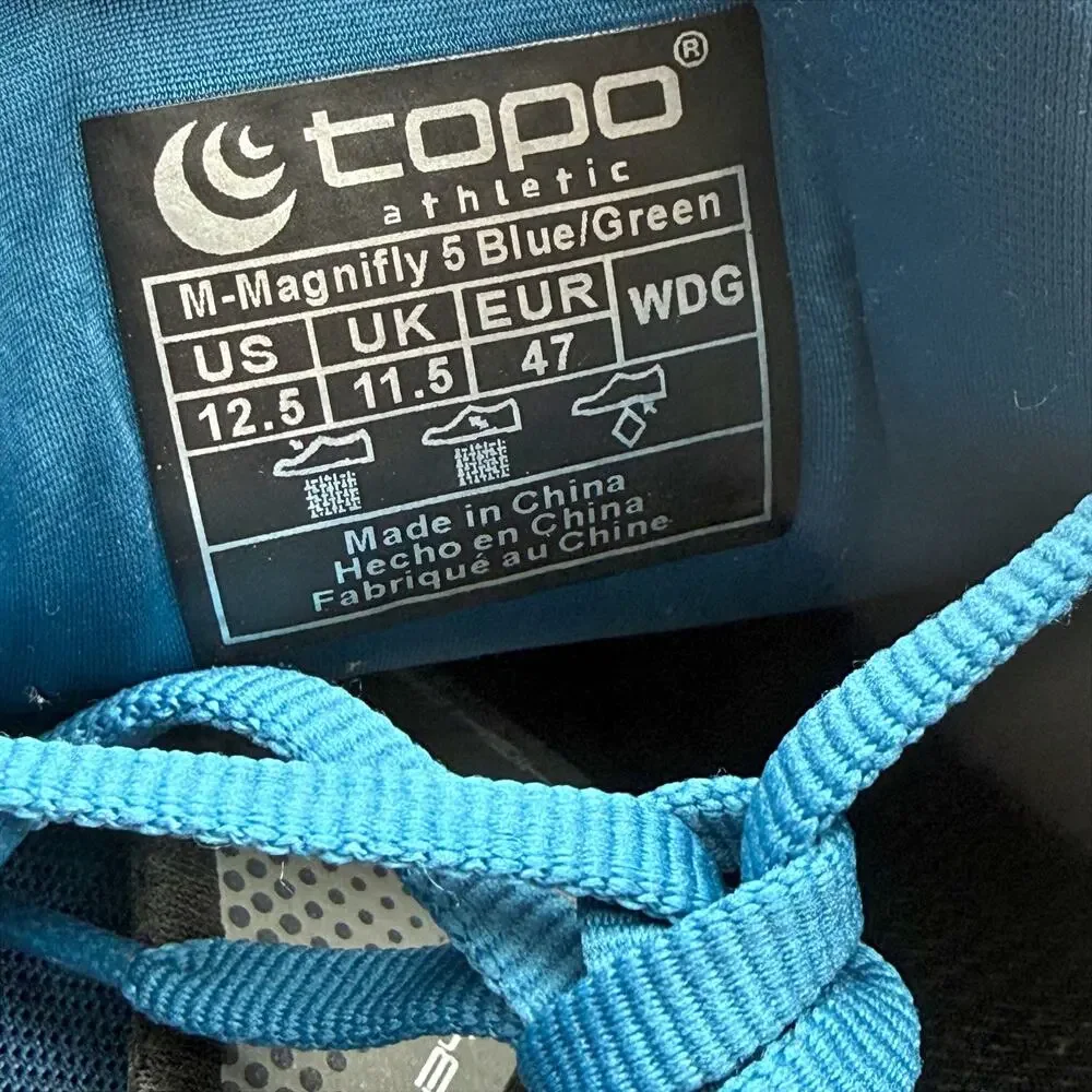 Topo Athletic Mens Magnifly 5 Running Sneakers US 12.5 D Blue Green Athletic EUC
